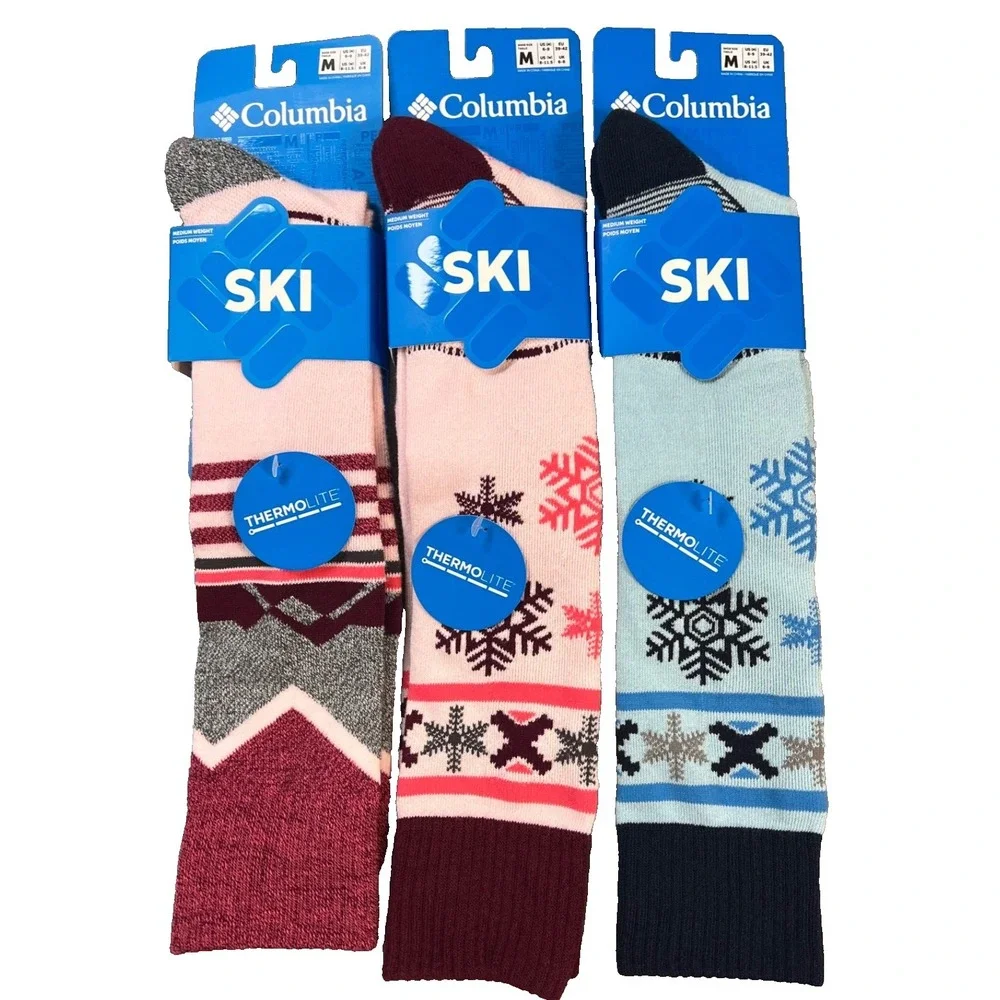 3 Pair‎ Columbia Womens Mens Medium Weight Thermolite over calf Ski Socks MED